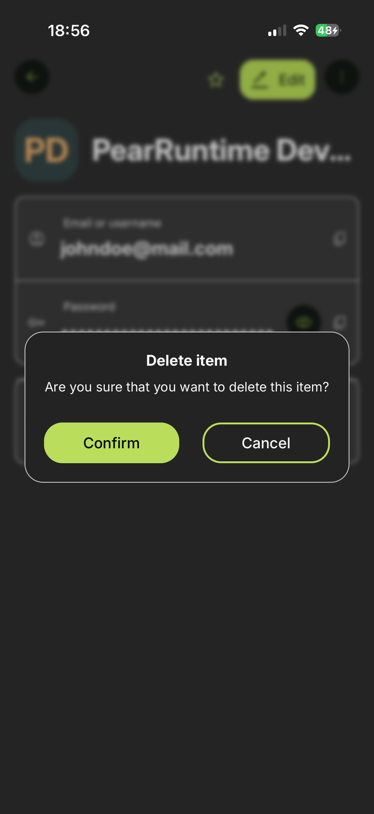 Mobile confirm delete